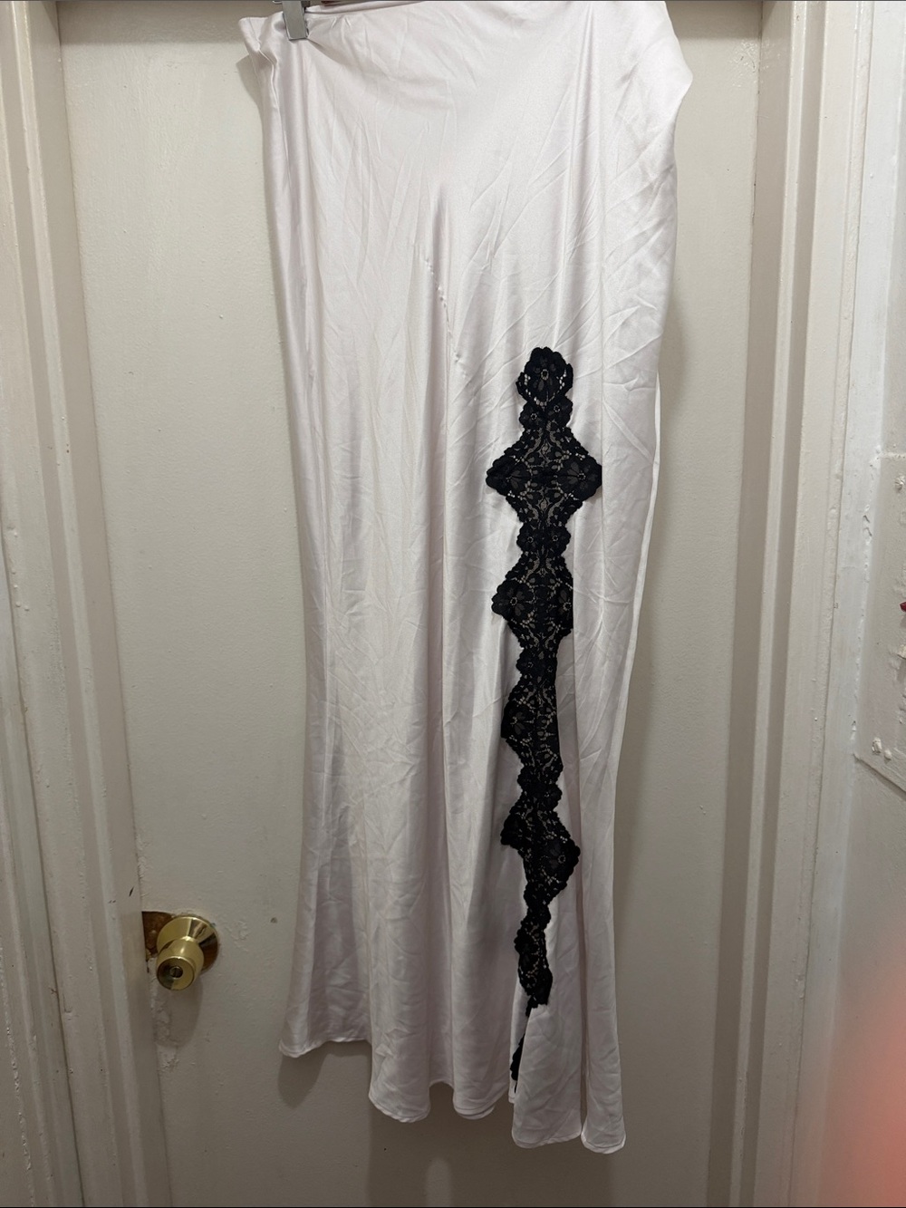 Victoria's Secret White Maxi Skirt with Black Lace Trim